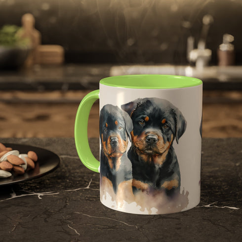 Rottweiler Pupies - Color Accent Mugs, 11oz